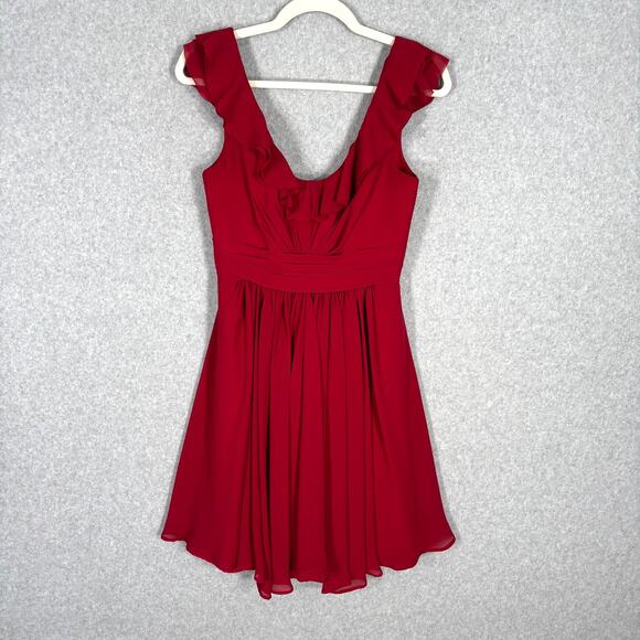 WTOO‎ Dress 2 Red Mini Ruffle Flowy Ruched Romantic Feminine Coquette HOCO Sexy - Picture 1 of 11